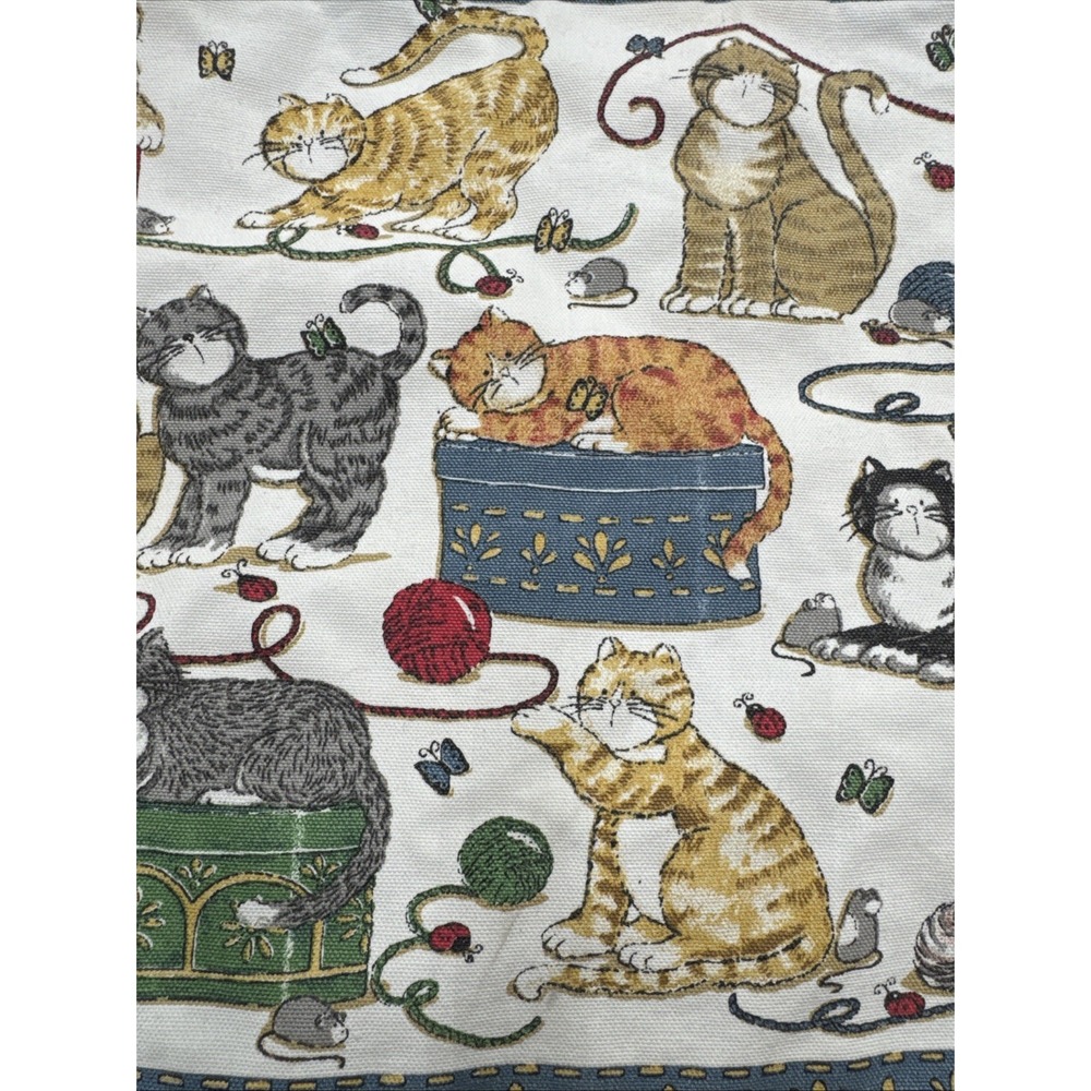 Deb Strain Fun Vintage Cat Large Tote Bag Double Handle Yarn Butterfly Ladybugs - Picture 3 of 11